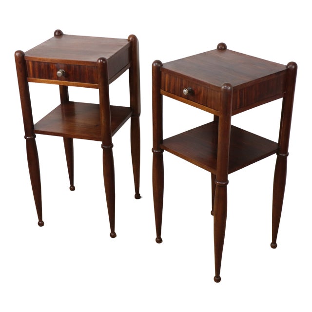 Art Deco Bedside Tables in Walnut, 1940s, Set of 2 For Sale