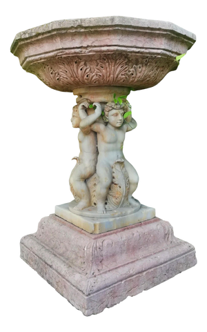 Centerpiece Fountain with Octagonal Basin in Rosso Verona Marble, 18th Century