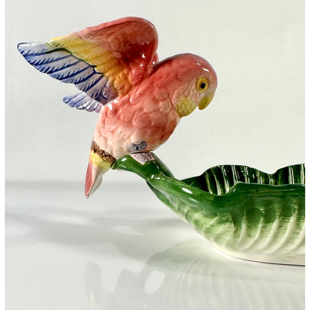 Vintage Fitz & Floyd, Tropical Jungle, Love Birds, Parrots, Banana Leaf Serving Tray, 1980’s, Rare Made in Japan Hand...