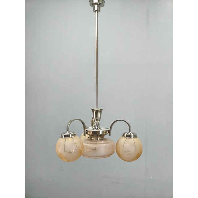 Art Deco Pink Glass Chandelier, Czechoslovakia, 1940s For Sale - Image 12 of 14