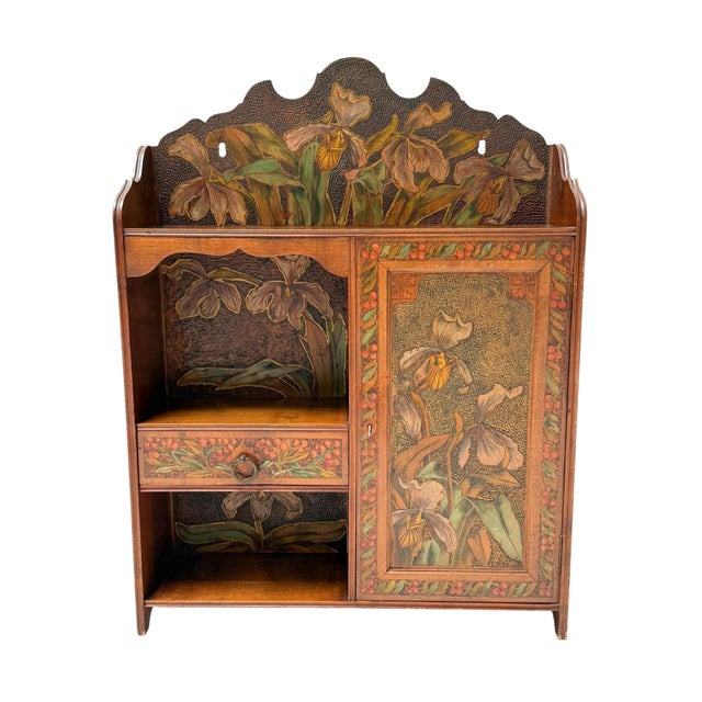 Aesthetic Movement Wall Cabinet with Hand-Painted Floral in Walnut, 1890s For Sale - Image 14 of 14