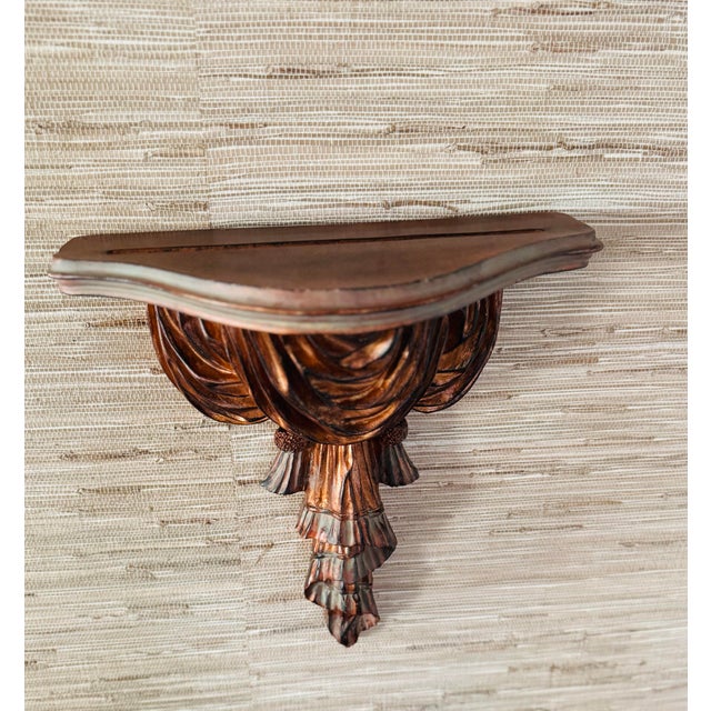 Hollywood Regency Large Vintage Decorative Wall Shelf With Carving of Drapes and Tassels For Sale - Image 3 of 11