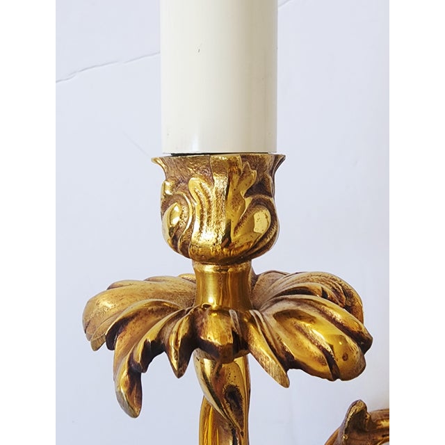 Vintage Chinoiserie Dore Bronze Wall Sconces-a Pair For Sale - Image 13 of 16