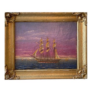 Antique Vintage Marine Seascape Oil Painting For Sale