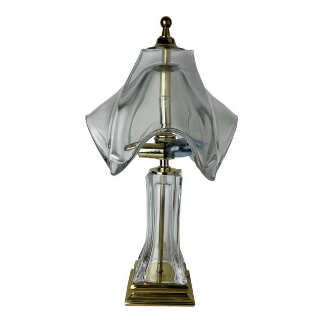 1970's Cofrac Art Verrier Style Leaded Crystal Glass and Brass Table Lamp For Sale