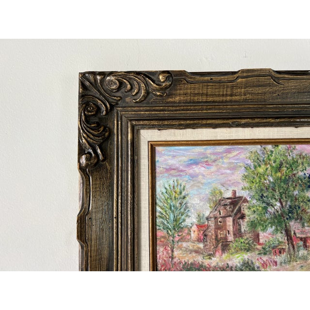 70's Vintage Impressionist Old Town Village Landscape Oil Painting, Framed For Sale In Miami - Image 6 of 10