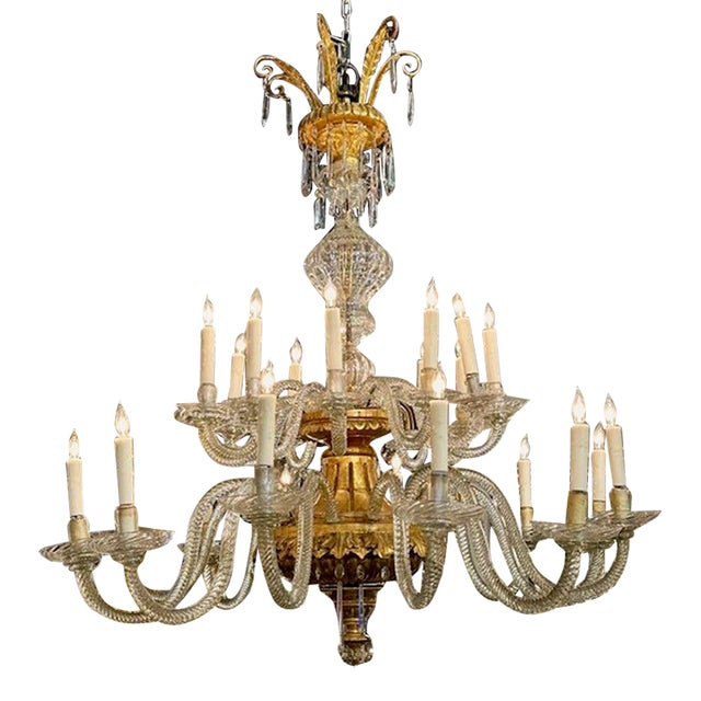 19th Century Venetian Twist Glass Arm and Giltwood Chandelier For Sale