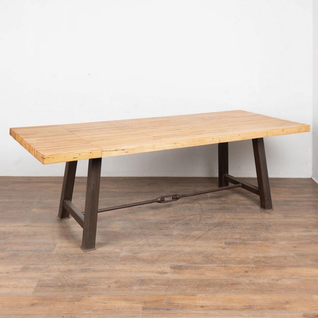 Reclaimed Bowling Lane Wood Top Industrial Dining or Work Table For Sale - Image 13 of 13