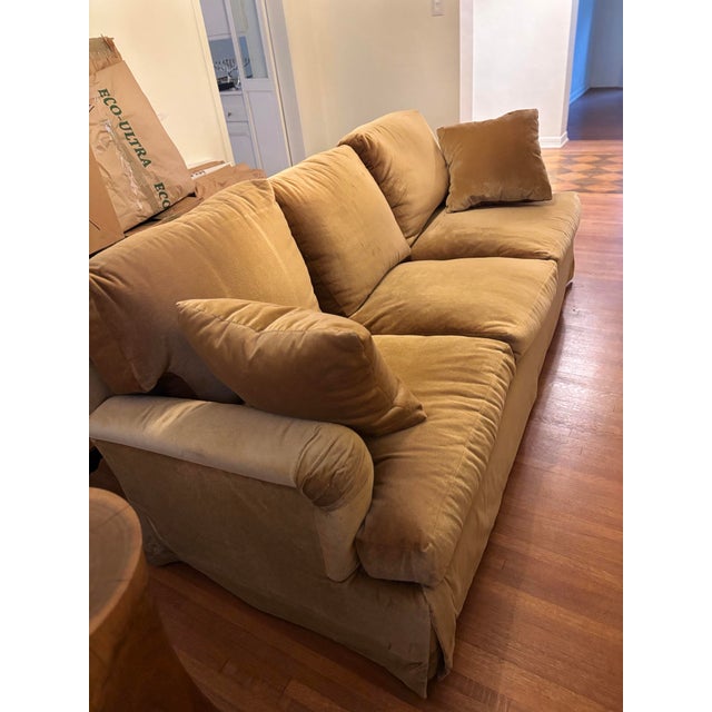 2000 - 2009 Custom Classic Design Camel Velvet Sofa For Sale - Image 5 of 6