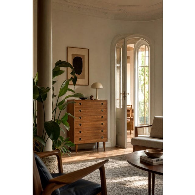 1960s Mid-Century Danish Modern High Teak Highboy with Brass Handles, 1960s For Sale - Image 5 of 18