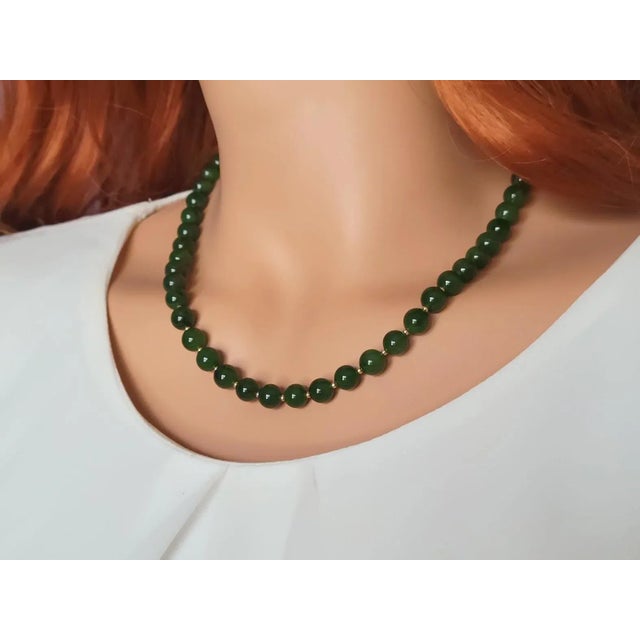 Natural Russian Siberian Nephrite Jade Necklace, 14k Gold Accents, Jade Clasp For Sale In Cleveland - Image 6 of 7