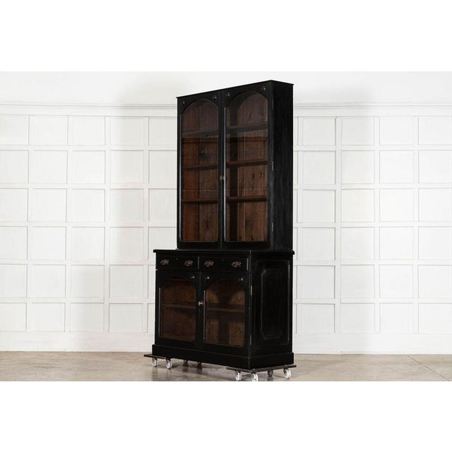 Late 19th Century Antique English Ebonised Mahogany Glazed Bookcase, 1880 For Sale - Image 5 of 17
