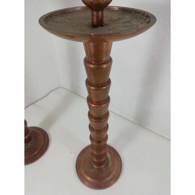 Mid-Century Modern Art Deco Candleholder in Coppered Iron, Set of 2 For Sale - Image 3 of 13