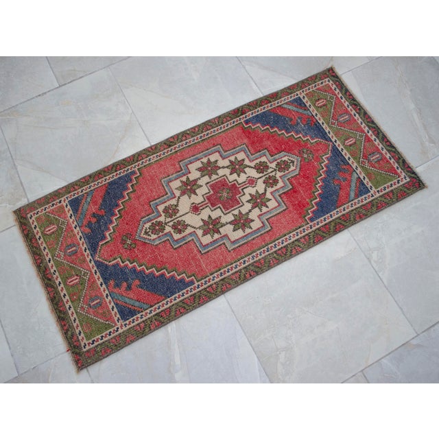 Hand Knotted Turkish Rug Colorful Small Rug Door Mat - 1′8″ × 3′7″ For Sale - Image 13 of 14