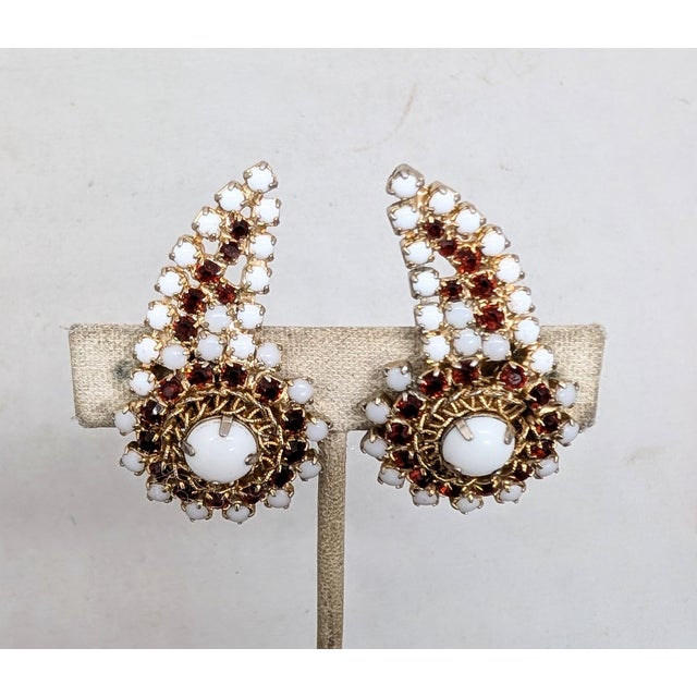 Vintage 1960s Signed Hobe White & Red Rhinestone Climber Clip Earrings-2 Pieces For Sale In Philadelphia - Image 6 of 8