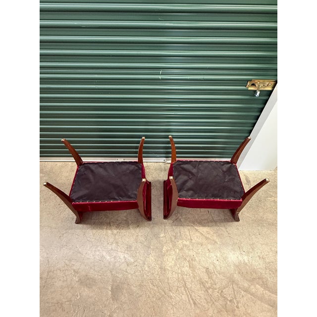 Pair of Vintage Petite Wood-Framed Tub Chairs in Raspberry Velvet For Sale In Philadelphia - Image 6 of 6