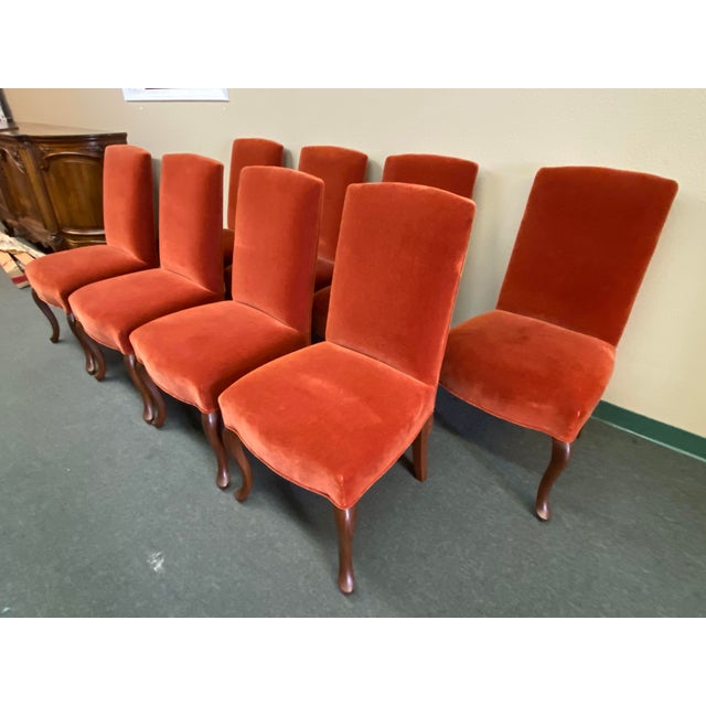 Custom Mohair Walnut Dining Room Chairs Set Of Eight Chairish