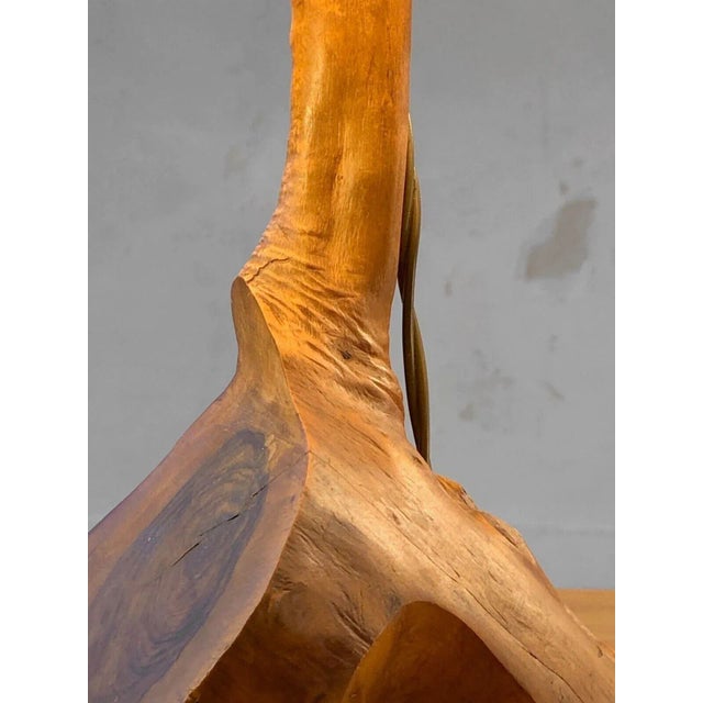 Cream Mid-Century Modern Brutalist Sculptural Rustic Wood Table Lamp, France, 1950s For Sale - Image 8 of 11
