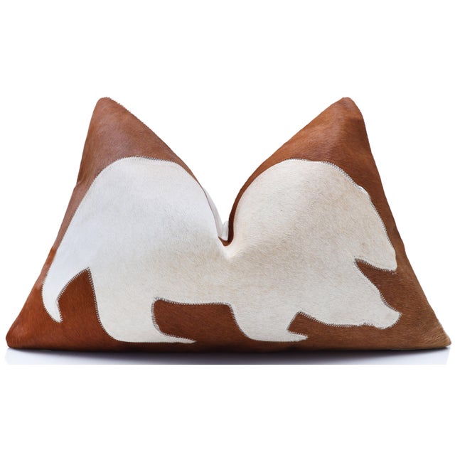 Farmhouse Luxury Genuine Cowhide Polar Bear Throw Pillow 16x24 | Handmade Hair-on-Hide Leather Designer Lumbar Cushion For Sale - Image 3 of 10