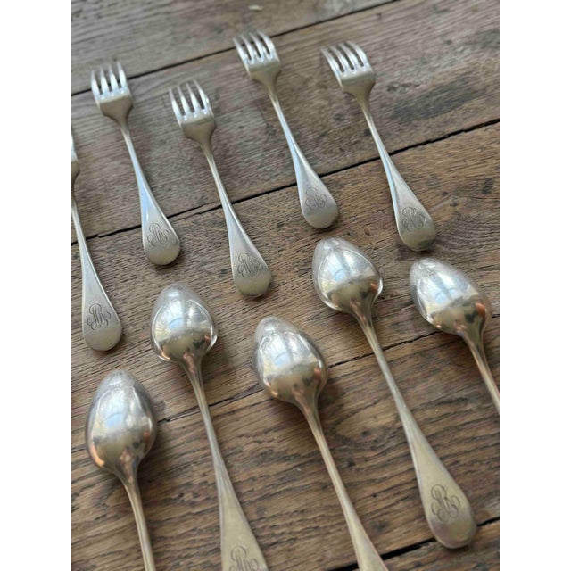 Christofle Vintage Christofle Monogramed Silverplate Flatware, Forks & Spoons For Sale - Image 4 of 8