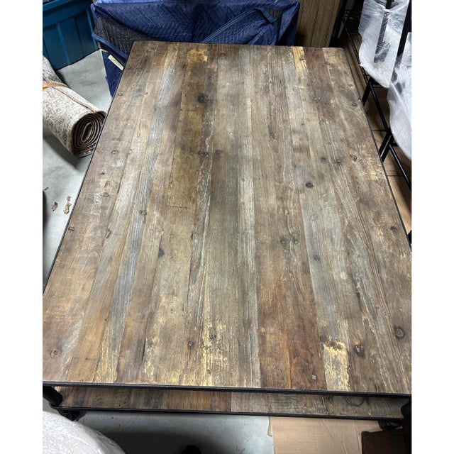 Restoration Hardware Vintage Solid Elm Wood and Cast Iron Extra Large Coffee Table From Retired Restoration Hardware Collection For Sale - Image 4 of 4
