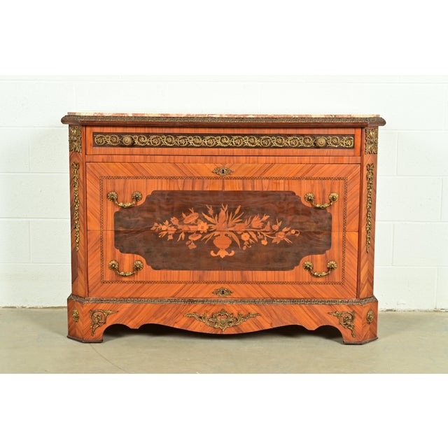 Paul Sormani Style French Regency Louis XVI Kingwood Inlaid Marquetry Marble Top Commode With Mounted Gilt Bronze Ormolu For Sale - Image 18 of 18