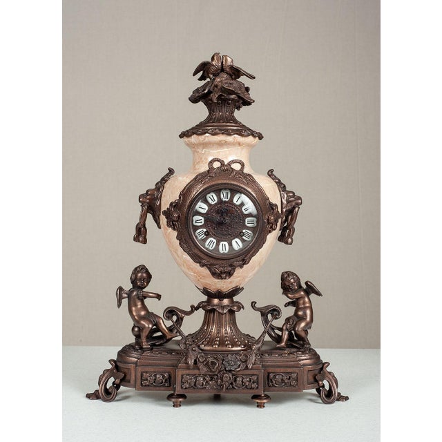 Traditional Classical Italian Mantel Clock and Candelabra Set For Sale - Image 3 of 5