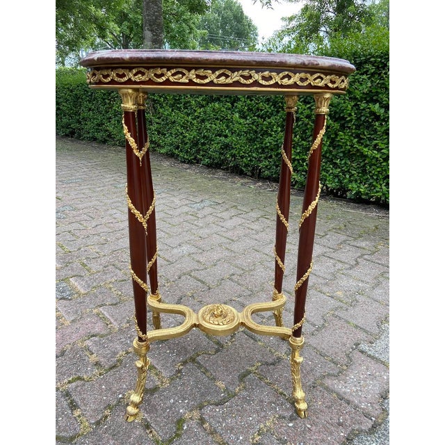 1970 French Louis XVI Mahogany Marble Side Table For Sale - Image 12 of 12