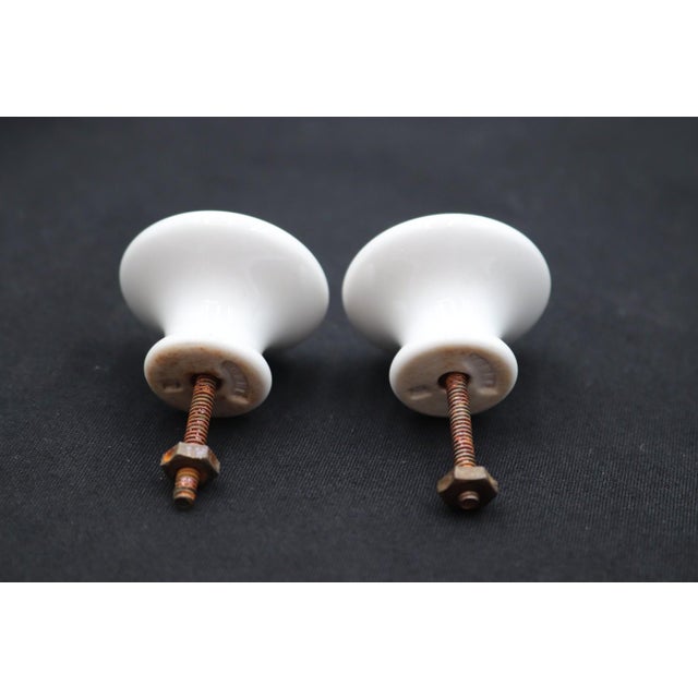 Pair of Vintage 1.25 In. White Ceramic Round Cabinet Knobs For Sale - Image 4 of 4
