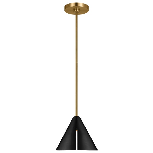 Modern Kelly Wearstler By Visual Comfort Studio Cambre 1-Light integrated LED Medium Pendant in Burnished Brass with Midnight Black Steel Shade For Sale - Image 3 of 3