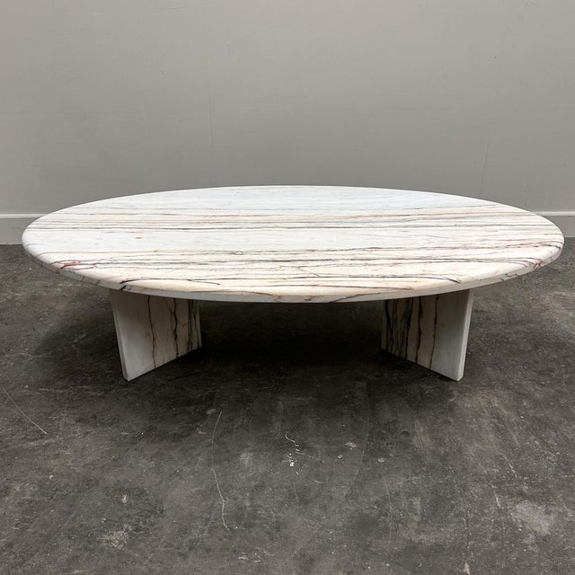 Oval Breccia Sarda Striato Marble Coffee Table, Italy, 1980s For Sale - Image 6 of 15
