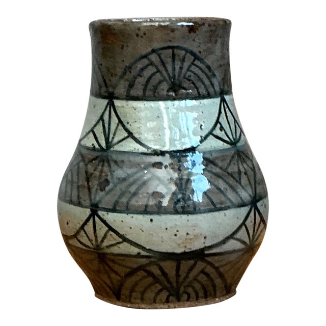 Vintage Handcrafted Geometric Ceramic Vase For Sale