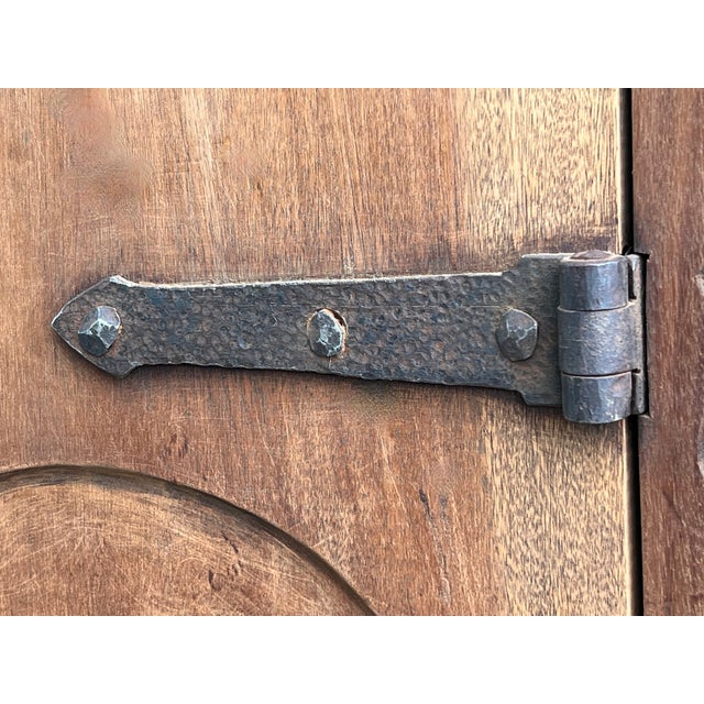 Wood Spanish Gothic Style Walnut Entry Wardrobe With Five Hangers and Carvings For Sale - Image 7 of 12