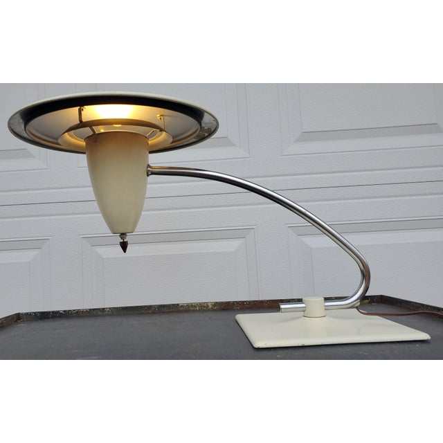 Mid Century Flying Saucer Sight Light Desk Lamp in White and Chrome by Mg Wheeler Chairish