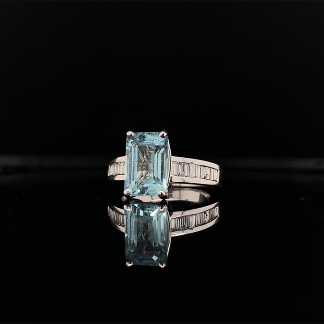 Diamond Aquamarine Ring 3.30TCW 14k Gold Women Certified For Sale - Image 12 of 12