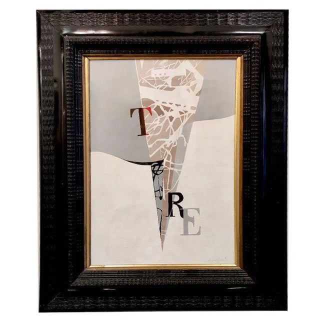 Angelo Rinaldi ''TRE'' | acrylic on cartonepaglia | H.cm. 39,7x57,5 | signed and dated 1993 | Antique Frame, authentic...