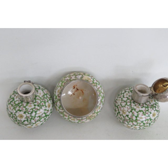 Metal Cloisonne Enamel Sterling Lidded 3pc Vanity Set Empty Perfume Bottles Jar 5113b For Sale - Image 7 of 18