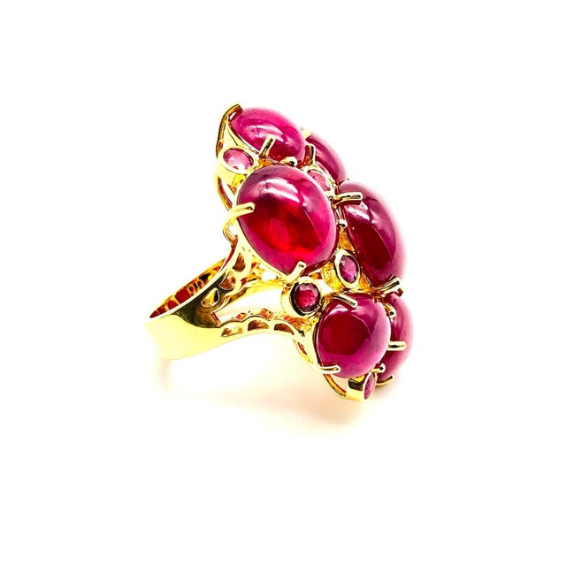 Bochic "Orient" Vintage Natural African Ruby & Diamond Ring Set In 18K Yellow Gold & Silver African Natural Gem cut Ruby -...