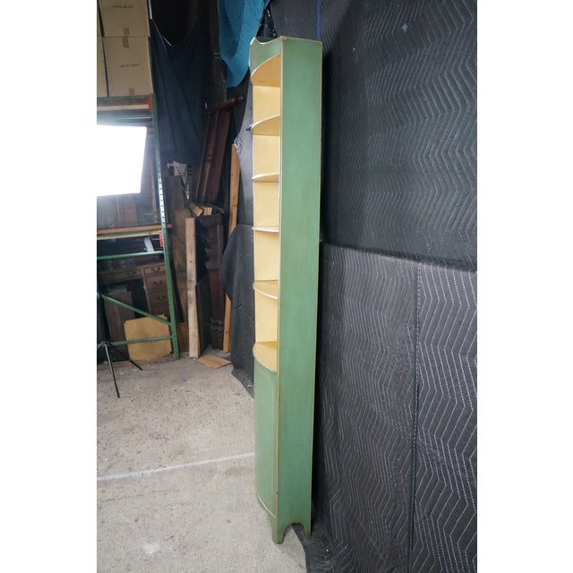 Vintage Petite Green Bowfront Country Farmhouse Bookcase Display Cabinet Chic For Sale - Image 15 of 18