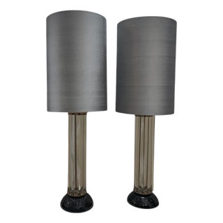 Italian Art Deco Style Crystal Table Lamps, 1970s, Set of 2 For Sale