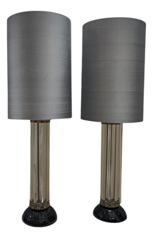 Italian Art Deco Style Crystal Table Lamps, 1970s, Set of 2