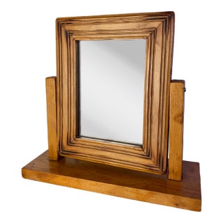 Vintage Handmade Carved Pine Tabletop Picture Frame on Stand, Rustic Folk Art Photo Display For Sale