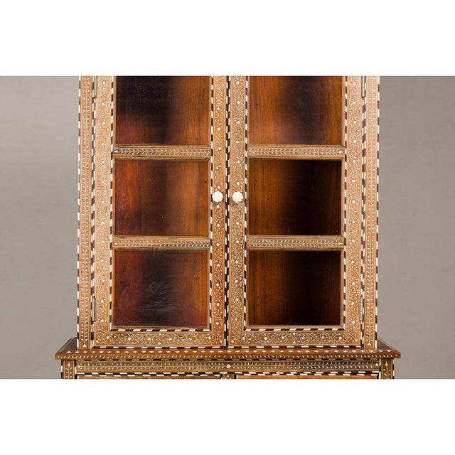 Early 20th Century Anglo Style Buffet à Deux-Corps with Abundant Floral Themed Bone Inlay For Sale - Image 5 of 12