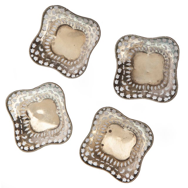 Metal Early 20th Century Tiny Sterling Silver Square Trays- Set of 4 For Sale - Image 7 of 7