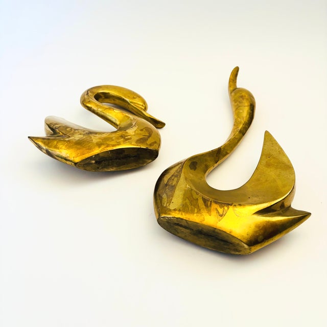 Large Modernist Vintage Brass Swans - Set of 2 For Sale - Image 12 of 12