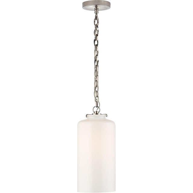 Transitional Thomas O'Brien for Visual Comfort Signature Katie Cylinder Pendant in Polished Nickel with White Glass For Sale - Image 3 of 4