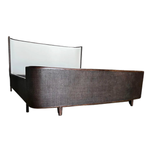 Baker Barbara Barry Half Moon Dark Tobacco Rattan Upholstered Cal King Bed