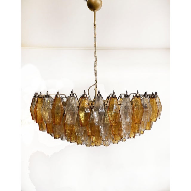 Mid-Century Modern Amber & Clear Poliedri Murano Glass Ceiling Light, 1990s For Sale - Image 3 of 18
