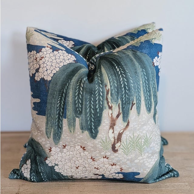 Thibaut Willow Tree PIllows in blues and greens with fun Alan Campbell plaid backs. Super fun mix and match combo!...