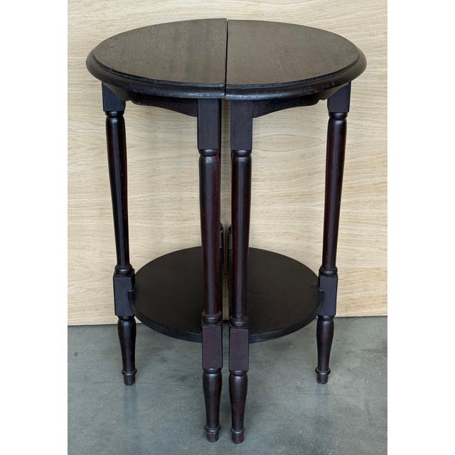 Early 20th Century Pair of Dark Wood Narrow Demilune Convertible Nightstands with Low Shelve For Sale - Image 11 of 18